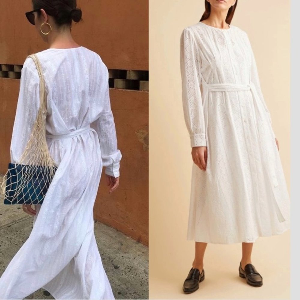 Merlette Clarendon White eyelet lace button down chemise long dress